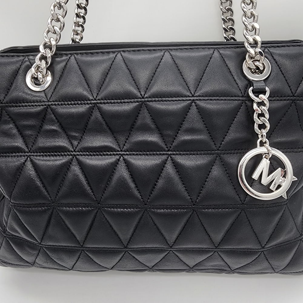 Michael Kors Black Quilted Leather Shoulder Tote with Silver Chain - Picture 5 of 16